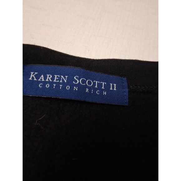 Karen Scott 1x Black Christmas Embroidered Embellished Tree Buttons Cardigan - Picture 6 of 12